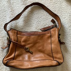 Vintage Fossil Maya Medium Leather Tan Caramel Slouch Hobo Purse Bag